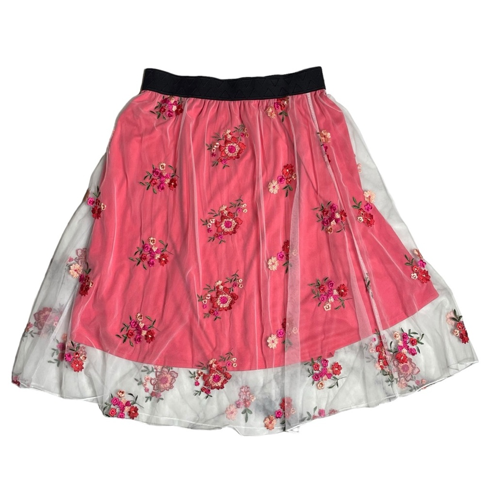 Lularoe L Lola embroidered mesh overlay skirt white pink - Picture 2 of 5
